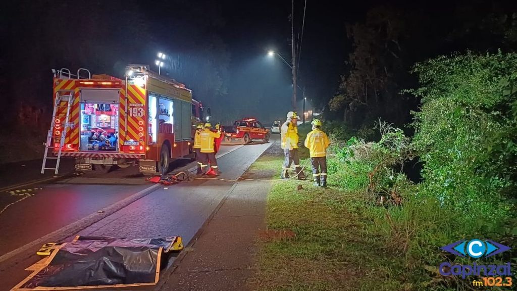 Carro sai da pista, cai em barranco e para no meio da mata