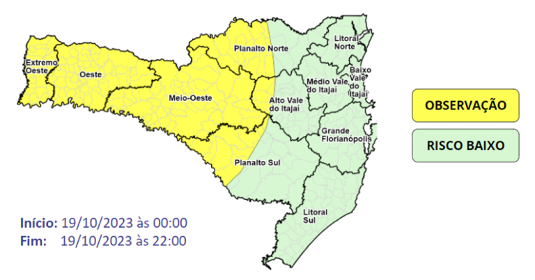 Defesa Civil alerta: Quinta-feira será de chuva e risco de temporais no Oeste
