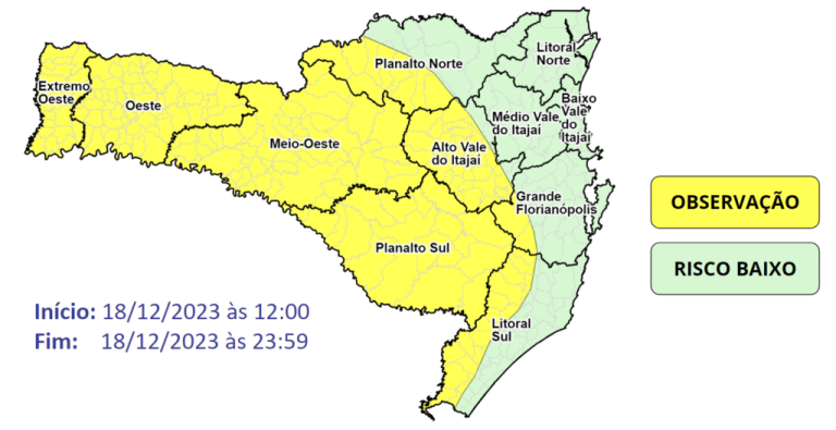 Temporais devem atingir o Grande Oeste nesta segunda-feira, alerta Defesa Civil