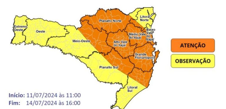 Fim de semana ainda será de chuva em Santa Catarina
