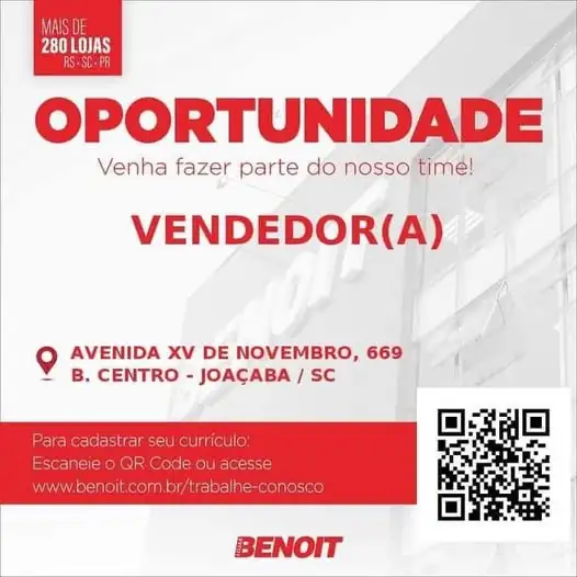 Vendedor(a) – Lojas Benoit